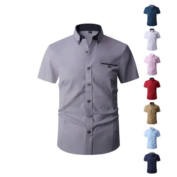 Chemise d'été en coton à manches courtes pour homme, chemise habillée formelle avec col contrastant