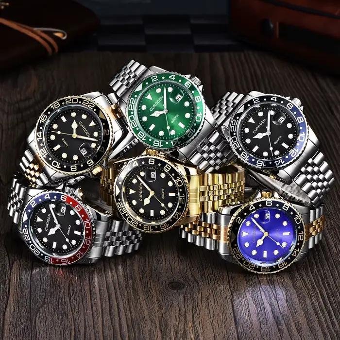 Montre homme verte acier inoxydable calendrier quartz