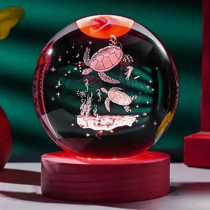 1 pièce cadeau boule de cristal tortue 3D, veilleuse de style statue animale, cadeau d'anniversaire,