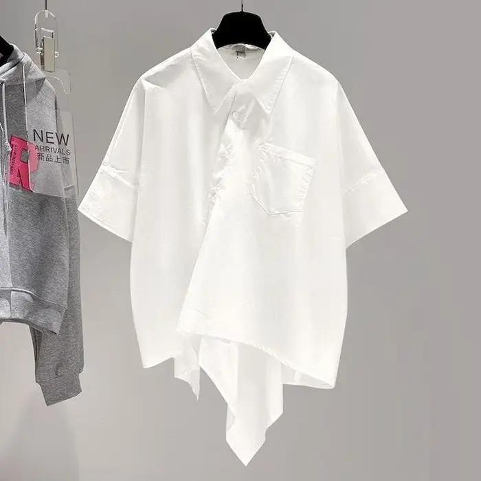 Chemise Patchwork à Manches Courtes pour Femme, Design Irrégulier, Chic, à la Mode, Tendance d'Été,
