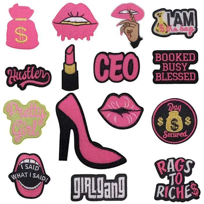 Lettres anglaises fille femme lèvres argent fer-on coudre broderie Badge patchs bricolage T-shirt chapeau sac à dos vêtements Appliques autocollant