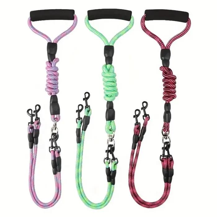 Corde de marche pour chien à double tête pour animal de compagnie avec motif ondulé