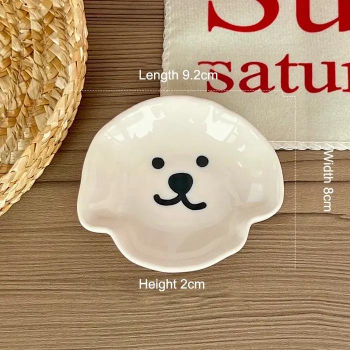Plat à sauce en céramique avec motif de chien et d'ours mignon - Bol à condiments et collations pour la maison et les occasions spéciales