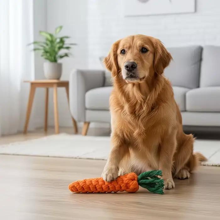 Jouet pour chien en forme de carotte résistant aux morsures avec nœud en corde