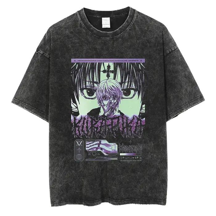 HUNTER × HUNTER-T-shirt à manches courtes pour hommes et femmes, streetwear en coton lavé, vêtements Hip Hop, Kurapika, Manga