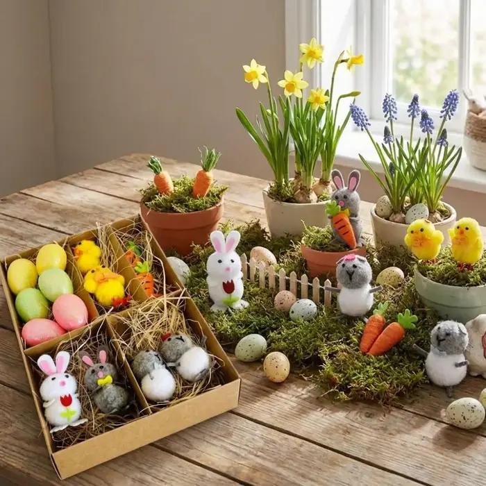Ornement de Pâques DIY : Figurine réaliste de lapin, poussin ou œuf de Pâques, fait main, mignon, pour fête festive