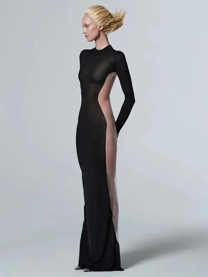 Robe transparente noire pour femme