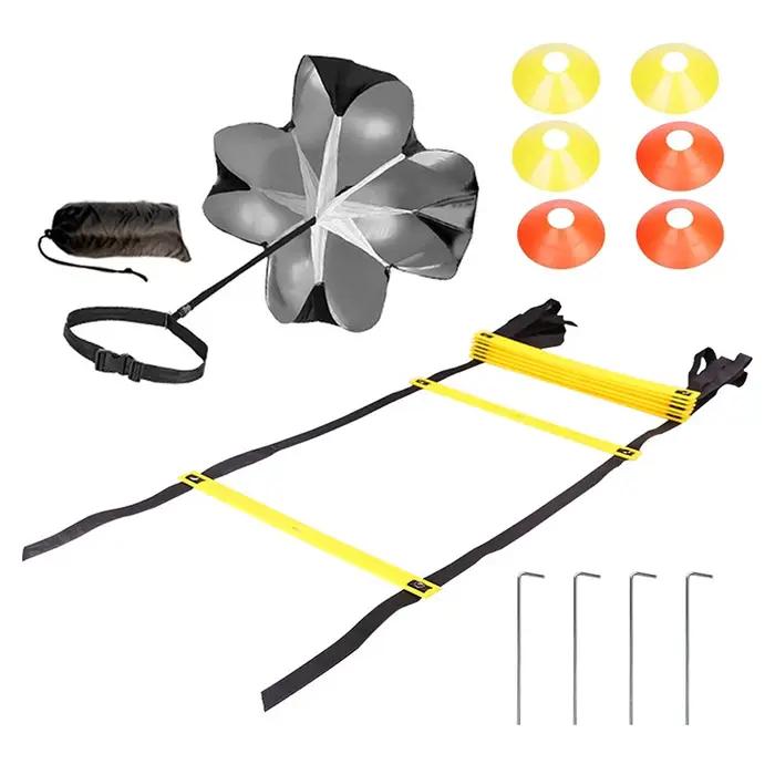 Goulotte d'échelle d'agilité pour athlètes avec cônes de marquage lumineux et parapluie de course pour entraînements de vitesse et d'équilibre en extérieur
