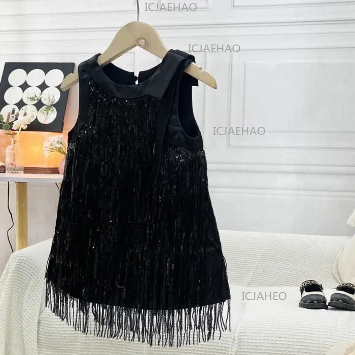 Nouvelle Robe Sans Manches à Paillettes et Franges pour Filles 2026 – Tenue de Cérémonie Scintillant