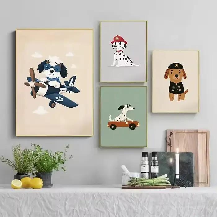 Affiche d'illustrations de chien de dessin animé coloré