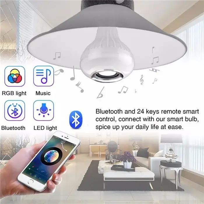 Ampoule de musique avec haut-parleur Bluetooth E27, 12W, télécommande RGB, 85-265V, pour chambre à c