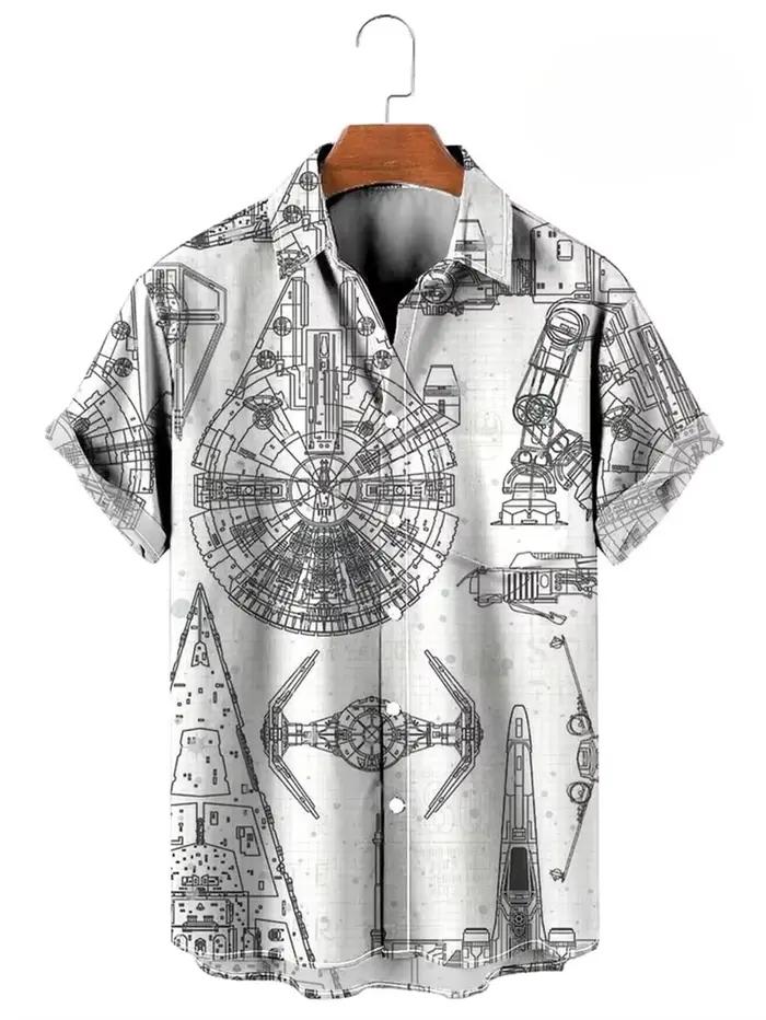 Vintage boutonné chemise homme 3d carte imprimé à manches courtes chemise hawaïenne revers vêtements