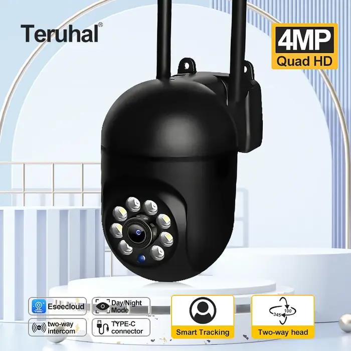 Caméra sécurité WiFi 4MP vision nocturne 2K HD - Surveillance intérieur extérieur bébé CCTV sans fil