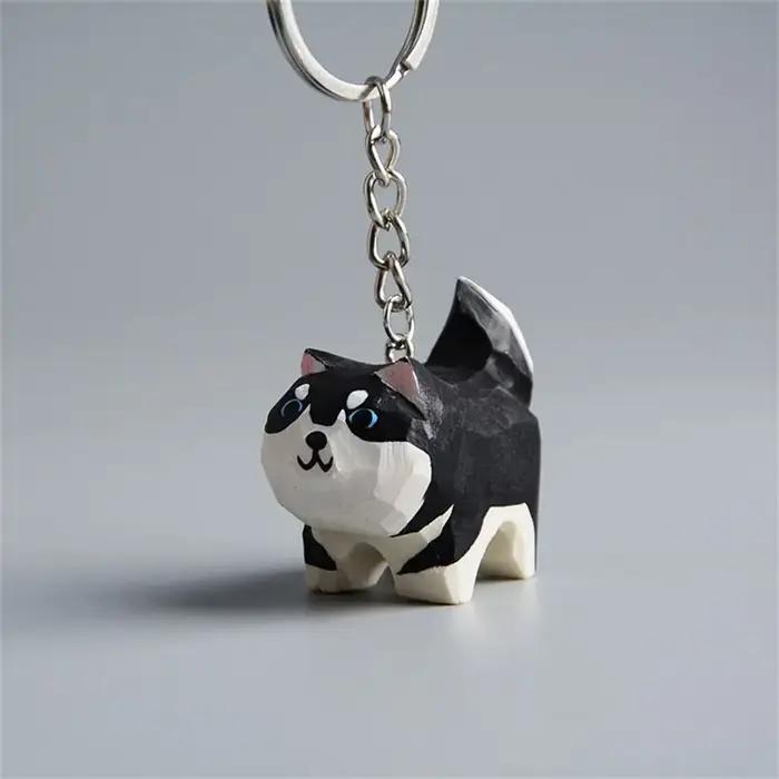 Akita Husky – porte-clés sculpté en bois, pendentif chien sculpté à la main, marionnette, chien Kawa