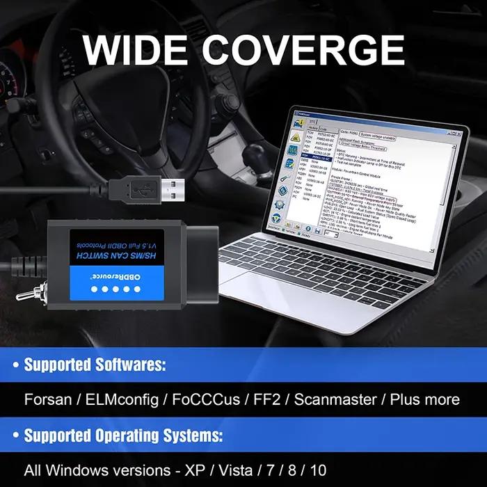 OBDResource FORSCan ELM327 adaptateur USB Scanner OBD2 lecteur de Code programmation avec HS/MS pour