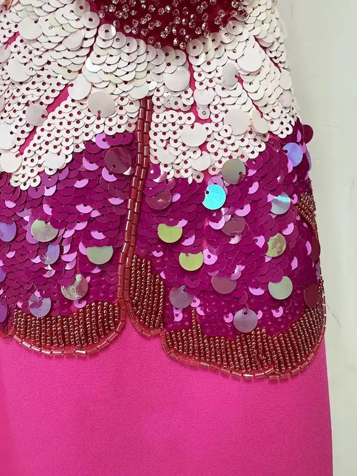 HIGH STREET Nouveauté 2026 Robe midi à manches courtes pour femme, de créateur, ornée de perles et d