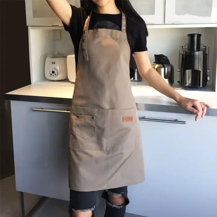 Tabliers de cuisine avec logo personnalisé pour femmes et hommes, chef de travail, restaurant, bar, boutique, café, beauté des ongles, uniforme professionnel élégant