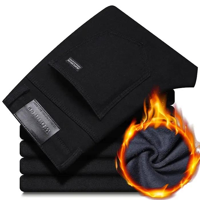 WTHINLEE hiver hommes noir droit Stretch Denim épais velours pantalon chaud jean décontracté polaire ligne