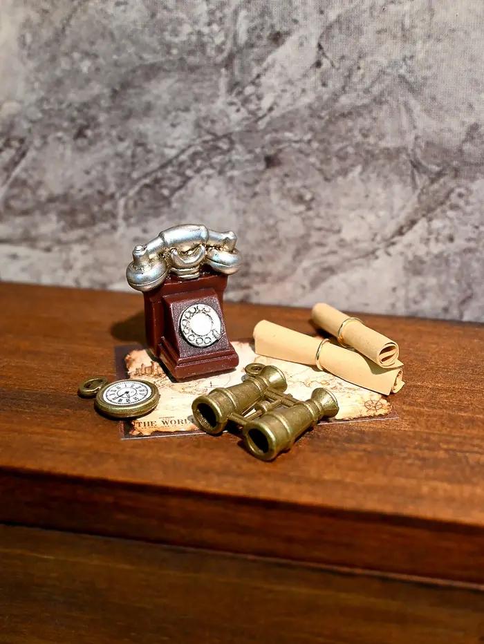 Ornements miniatures de chasse au trésor, téléphone miniature, carte de chasse au trésor miniature, télescope miniature, adaptés aux dioramas, maisons miniatures, décors de maisons de poupées, accesso