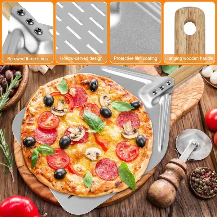 Pelle à Pizza Antiadhésive en Métal avec Manche en Bois Pour Faire Maison Occasions Spéciales Cuisine Professionnelle