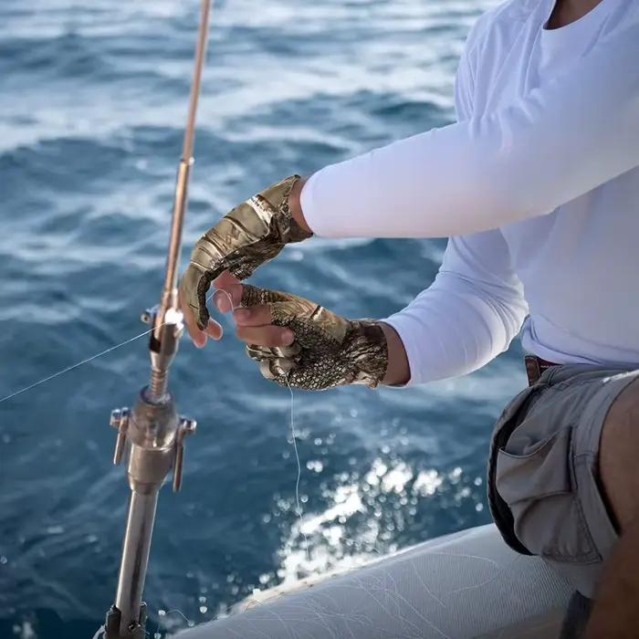 Gants de pêche camouflage mi-mains 3 doigts anti-dérapants fins pour chasse et vélo - Coupe élastique