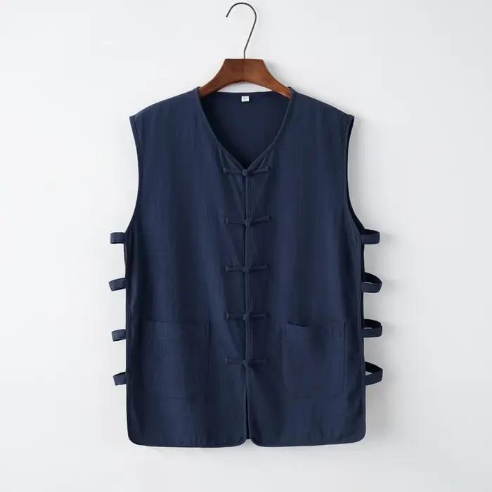 Vêtements traditionnels chinois kung fu pour hommes, tai chi, mode d'été décontractée, gilet en coto