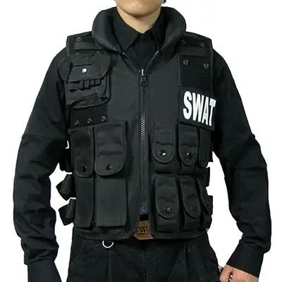 Veste de police militaire en poly glaDulglaSWAT, équipement CS, uniforme noir