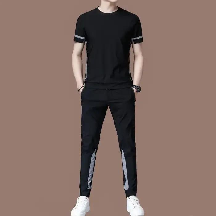 Ensemble t-shirt et pantalon original pour homme, style décontracté, élégant, adapté pour les activités de plein air, printemps et été, XXL et XXXL disponibles, gris et noir
