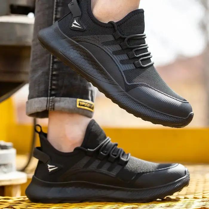 Bottes de sécurité pour hommes protection respirante anti-écrasement bout en acier baskets de travail construction confortables robustes