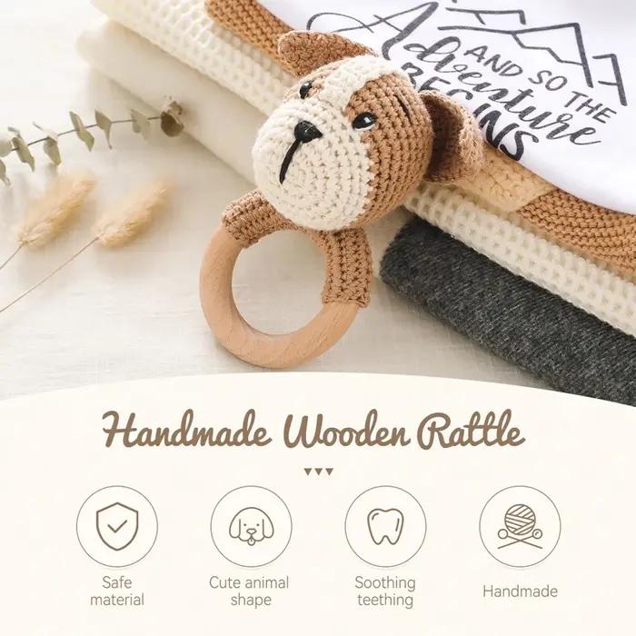 Hochet musical en bois pour bébé, anneau de dentition, hochets musicaux en crochet en forme de lapin, bracelet apaisant, jouets pour tout-petits, cadeaux de dentition pour bébé