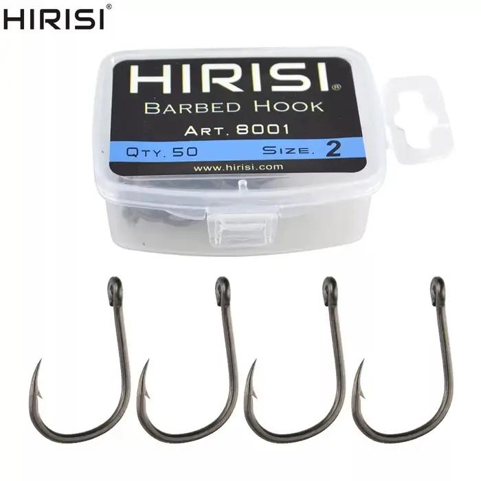 Hirisi 50 Pièces Hameçons de pêche carpe à revêtement barbelé avec oeil Conception au Japon en acier à haute teneur