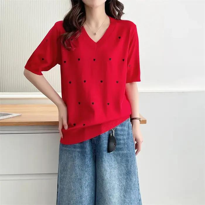 Pull à manches courtes Ice InjEmbroidery Coussins Temperament pour femmes, vêtements décontractés, g