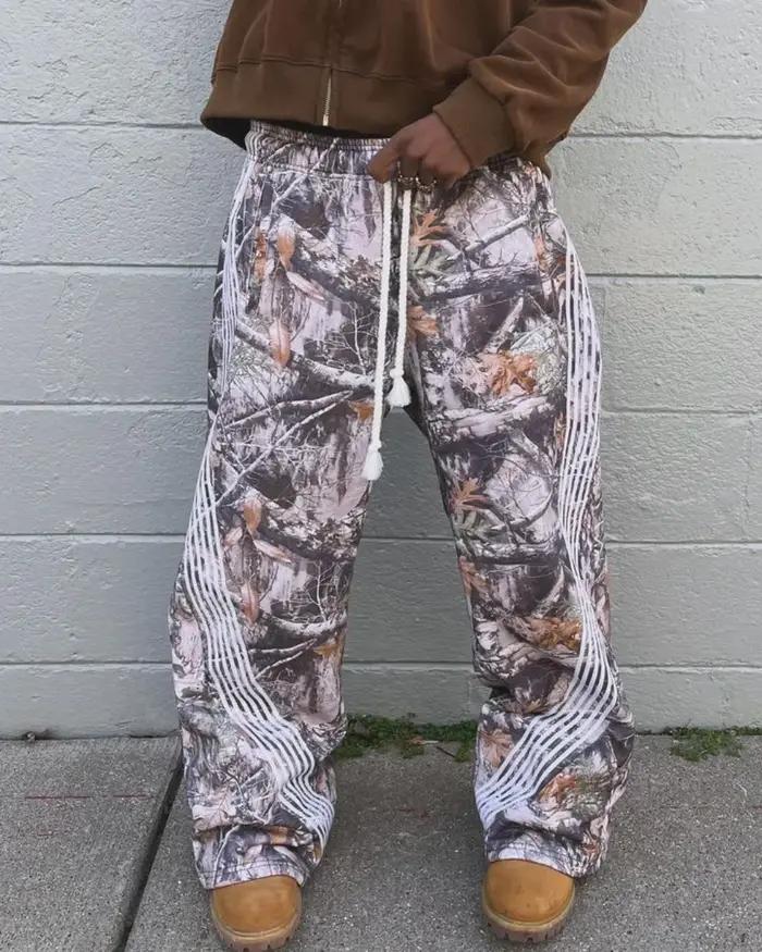 Pantalon camouflage rétro Y2K homme style gothique Harajuku ample décontracté quatre saisons jogging cordon polyester coton