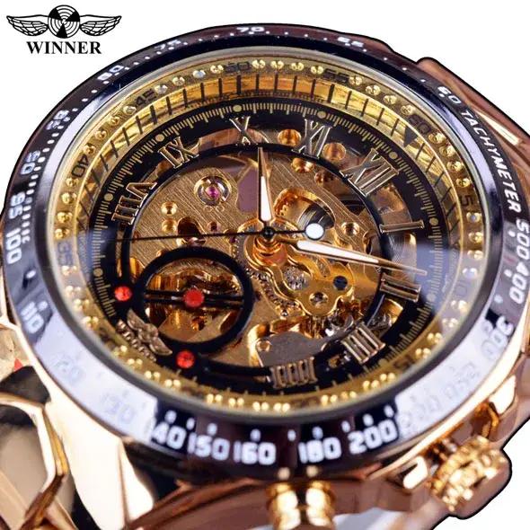 Montre Winner Skeleton en acier inoxydable avec mouvement mécanique pour homme design sport luxe occasion spéciale