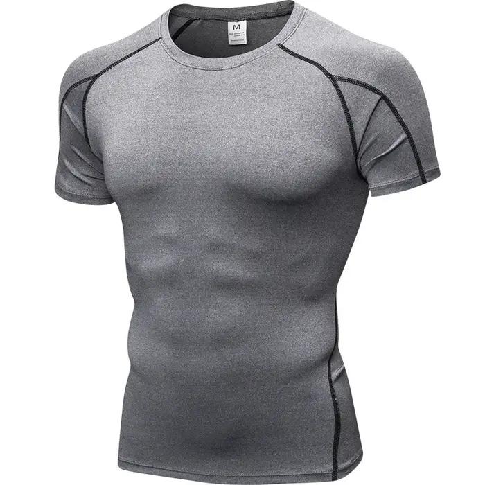 Chemise de Sport élastique pour hommes, chemise de course, Fitness, entraînement, séchage rapide, co