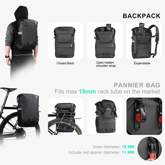 Sac à dos de voyage étanche pour vélo, panier de vélo, sacs de coffre de siège arrière T1, accessoir