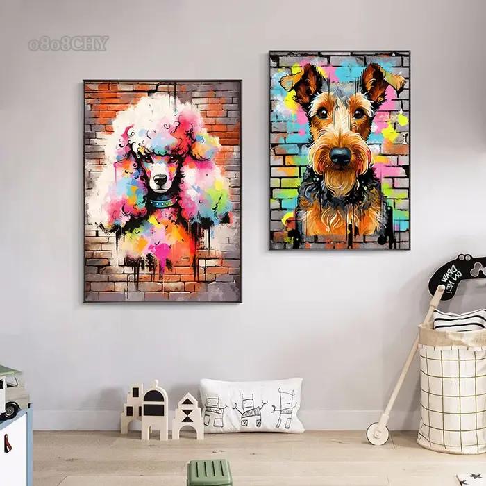 Affiches d'art de chien de graffiti coloré