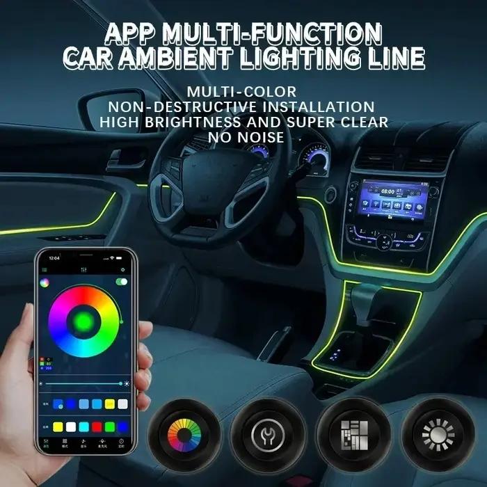 Bande lumineuse d'ambiance LED RGB pour intérieur de voiture, Fiber optique USB néon Invisible, lamp