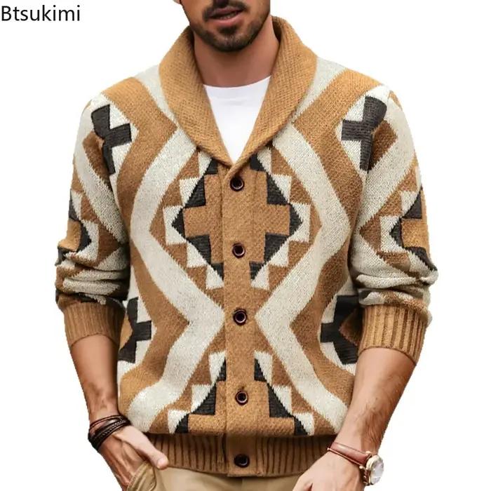 Cardigan Tricoté Vintage Décontracté pour Hommes Occasions Spéciales Automne Hiver