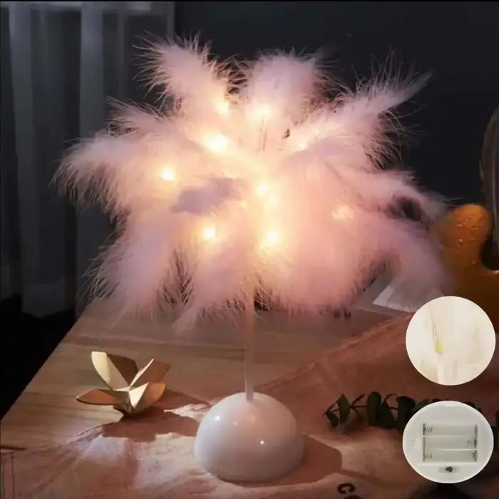 Lampe de table LED au design plume pour enfants, alimentée par batterie, portable et idéale pour une
