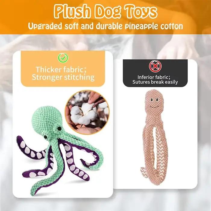 Grand jouet en peluche pieuvre couineur pour chien