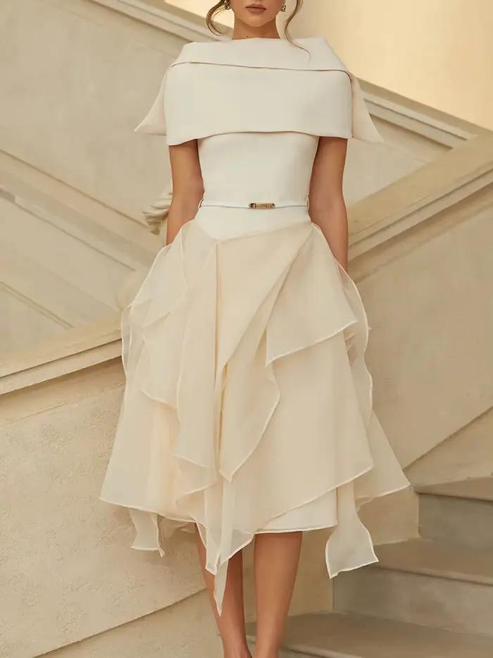 CHICEVER Ensemble deux pièces irrégulier uni pour femme, col châle à revers, sans manches, robe long
