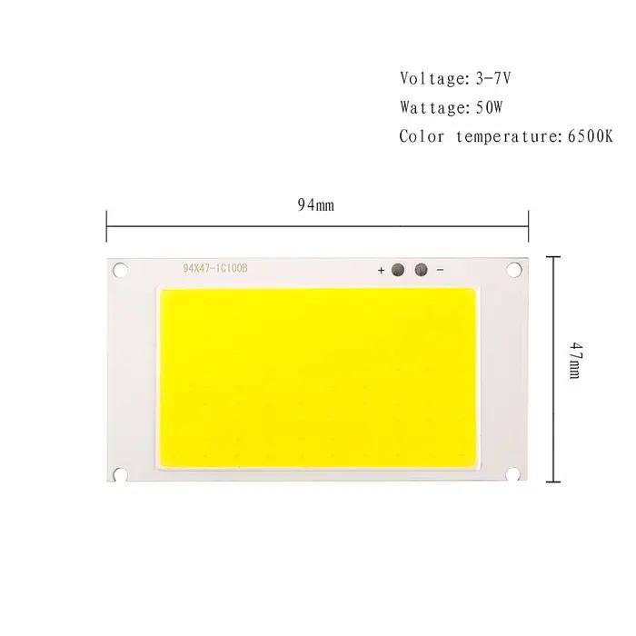 94*47mm Ultra lumineux 50W DC 3V 3.7V COB LED Source de lumière puce à bord blanc froid pour lampes
