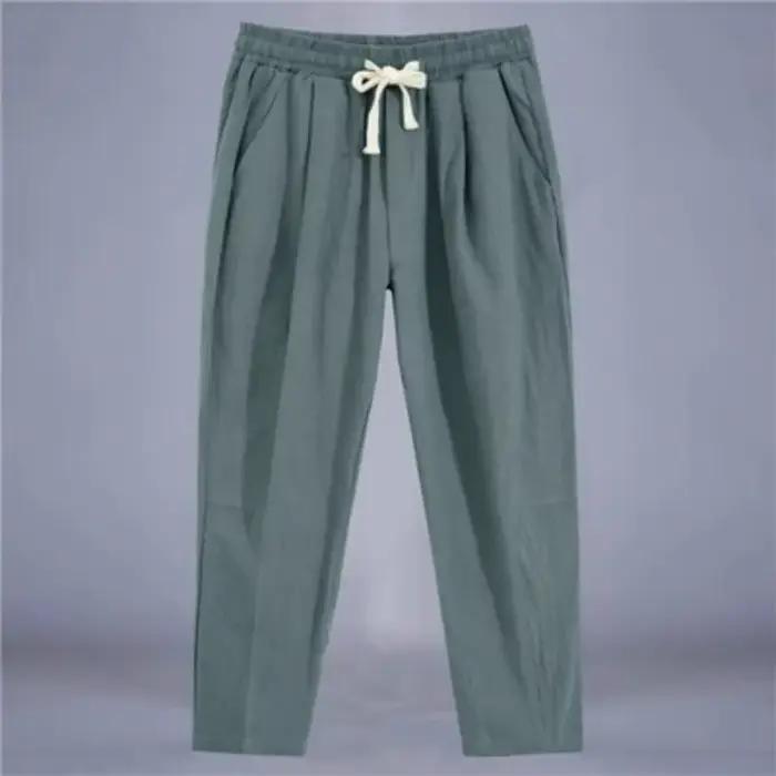 Pantalon homme coton lin mode pantalons décontractés couleur unie respirant short ample