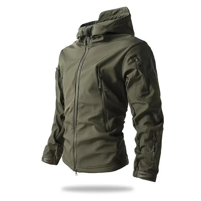 Veste de chasse camouflage pour homme, imperméable, coupe-vent, softshell, tactique, avec capuche en polaire, vêtements de pêche et de randonnée en plein air