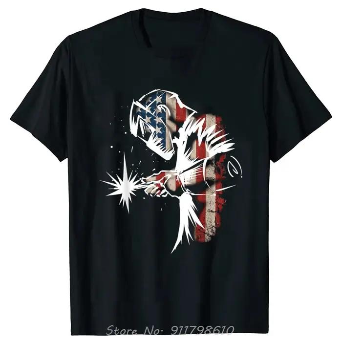 Soudeur drapeau américain USA légende du soudage T-shirt surdimensionné rond hommes vêtements mode c