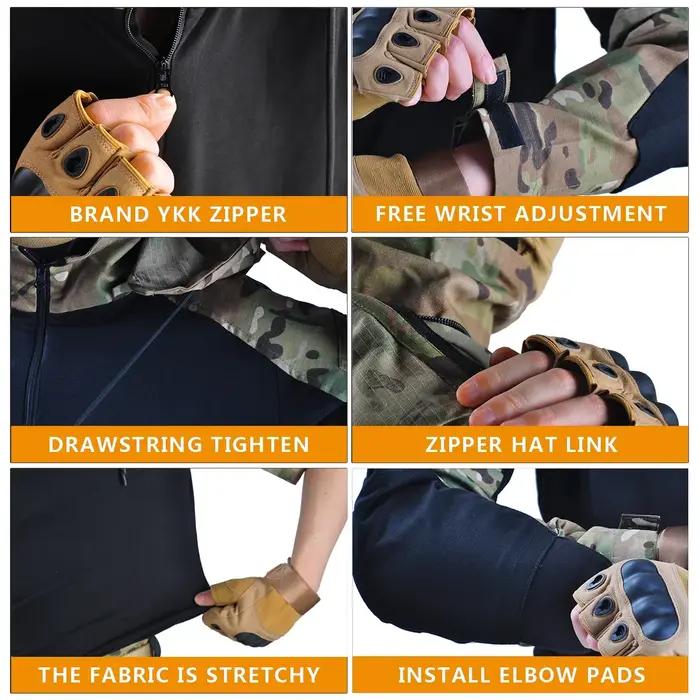 Chemises de randonnée camouflage Combat T-Shirt à capuche hommes chemise tactique Airsoft Paintball coton vêtements de chasse résistant à l'usure