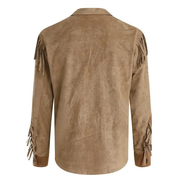 T-shirts Cowboy pour Hommes – Veste en Daim Vintage à Franges, Manches Longues, Boutons – Tenue Décontractée pour Fêtes – Hauts Populaires pour Homme