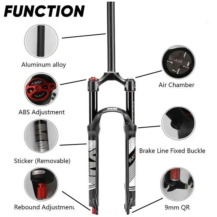 BUCKLOS VTT fourche pneumatique 9*100mm vélo Suspension pneumatique fourche voyage 120mm Tube droit/