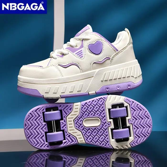 Chaussures de sport à roulettes ultra-légères pour enfants, motif cœur, quatre roues, pour la marche